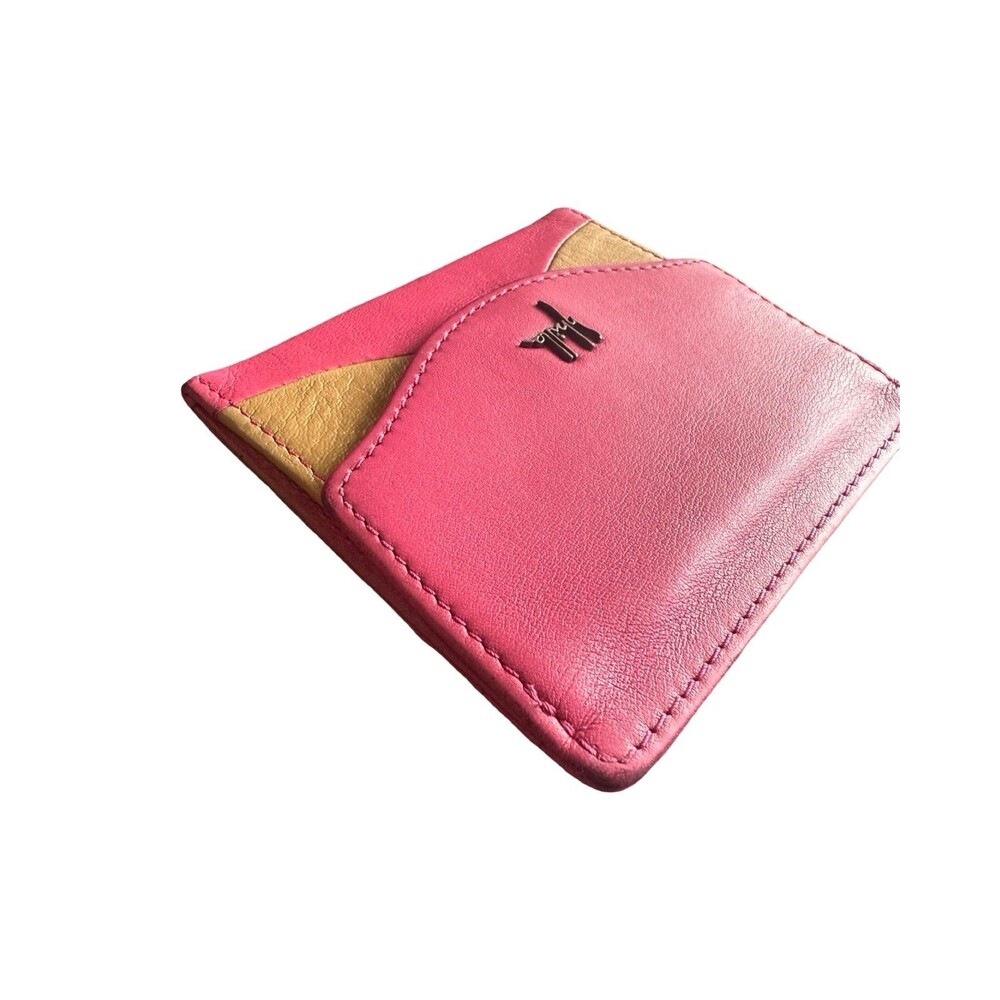 Sybilla Genuine Pink & Yellow Colorblock Leather Compact Bifold Wallet - Picture 7 of 8